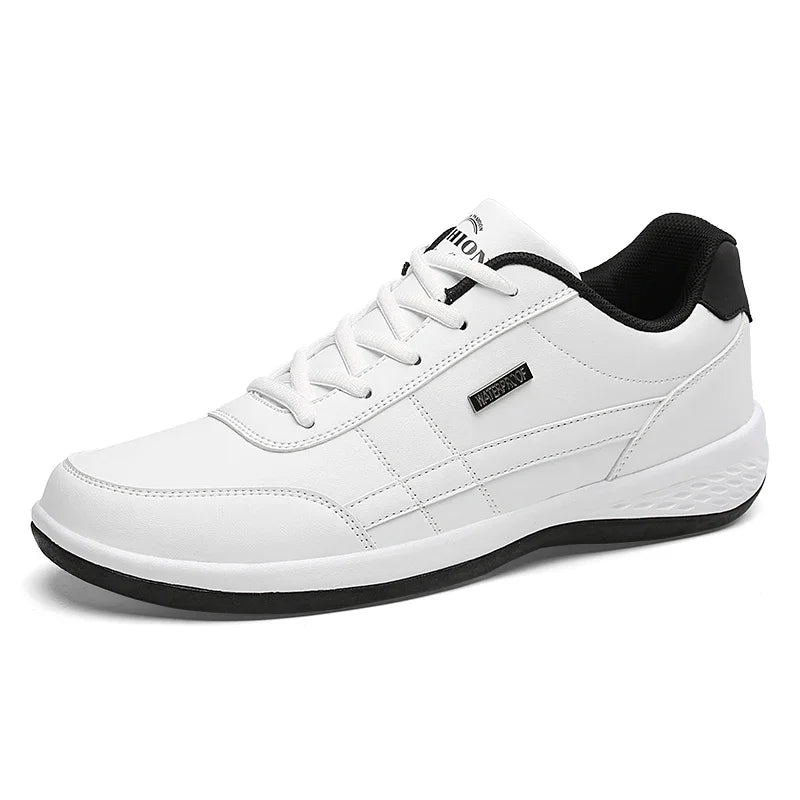 Men's Waterproof Leather Sneakers – Casual Lace-Up Vulcanized Shoes