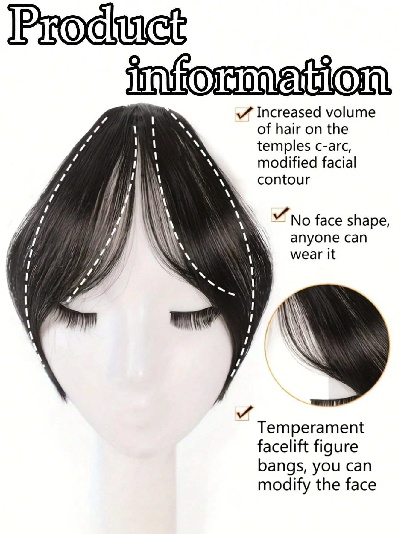 Synthesis Wig Middle-Part Bangs Hair Extensions Clip Forehead Natural Seamless French Oblique