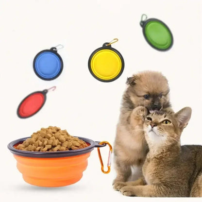 Collapsible Silicone Pet Travel Bowl with Carabiner – Dog & Cat