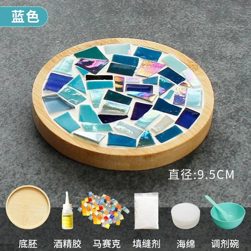 DIY Mosaic Coaster Kit – Handmade Bamboo Cup Mat with Glass Tiles