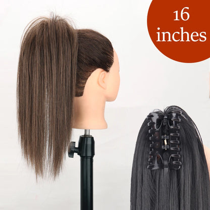 Synthetic Long Straight Claw Clip Ponytail Hair Extensions 24inch Heat Resistant Pony Tail Piece