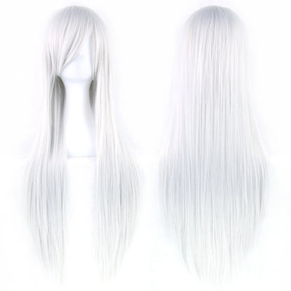 Soowee Long Synthetic Hair White Purple Cosplay Wigs Party Black Straight Wig Hairpiece Women