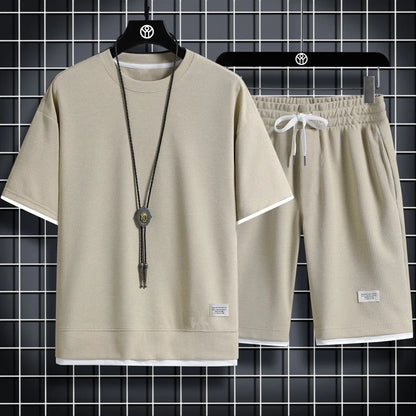 Men's Waffle Texture T-Shirt & Shorts Set