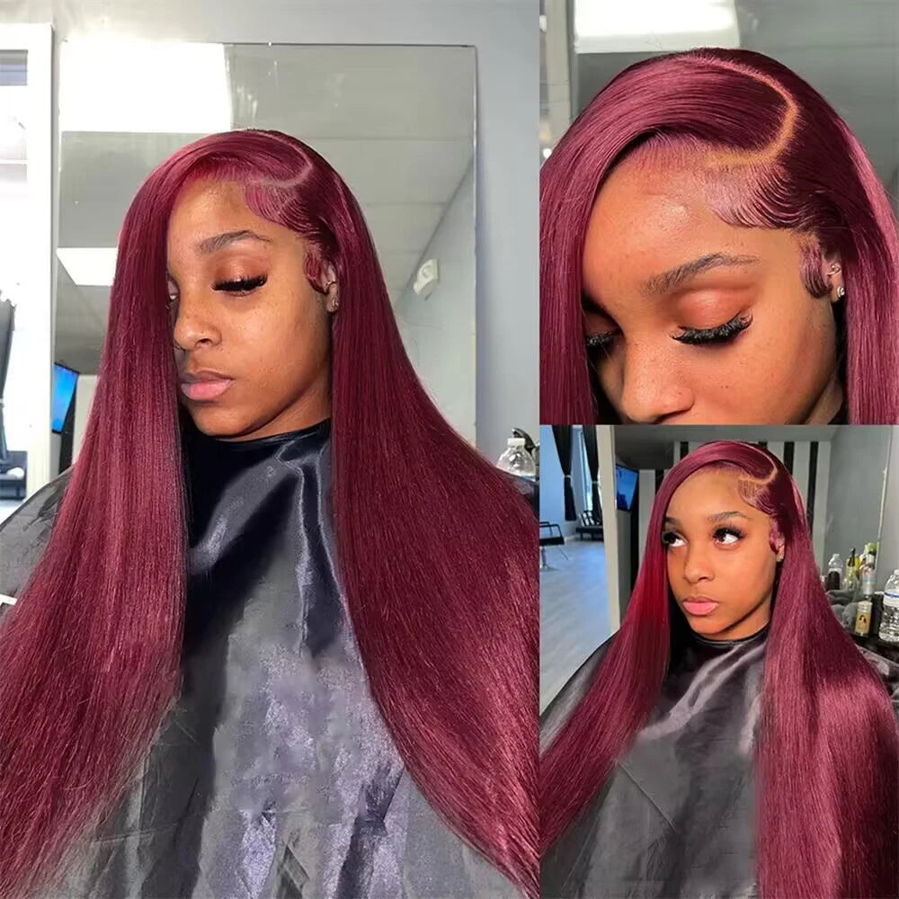 Burgundy 99J Straight HD Lace Front Wig 13x4/13x6 Human Hair