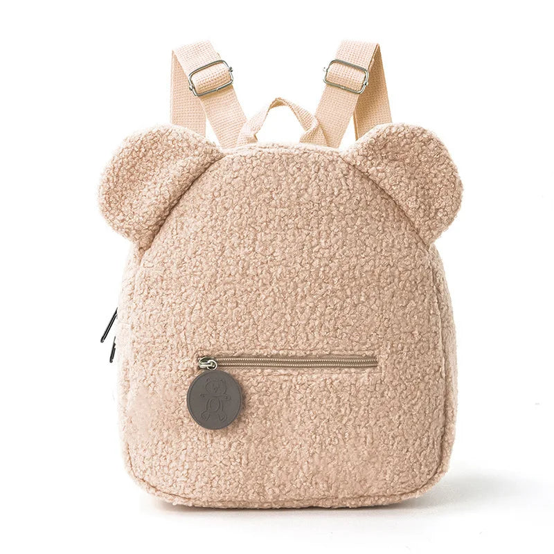 Cute Bear Ear Fleece Backpack for Kids – Girls School Bag