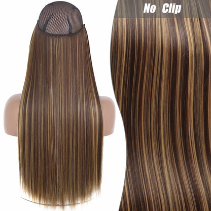 No Clips Natural Hair Extension Synthatic Artificial Long Straight Hairpiece Blonde Black Mixed