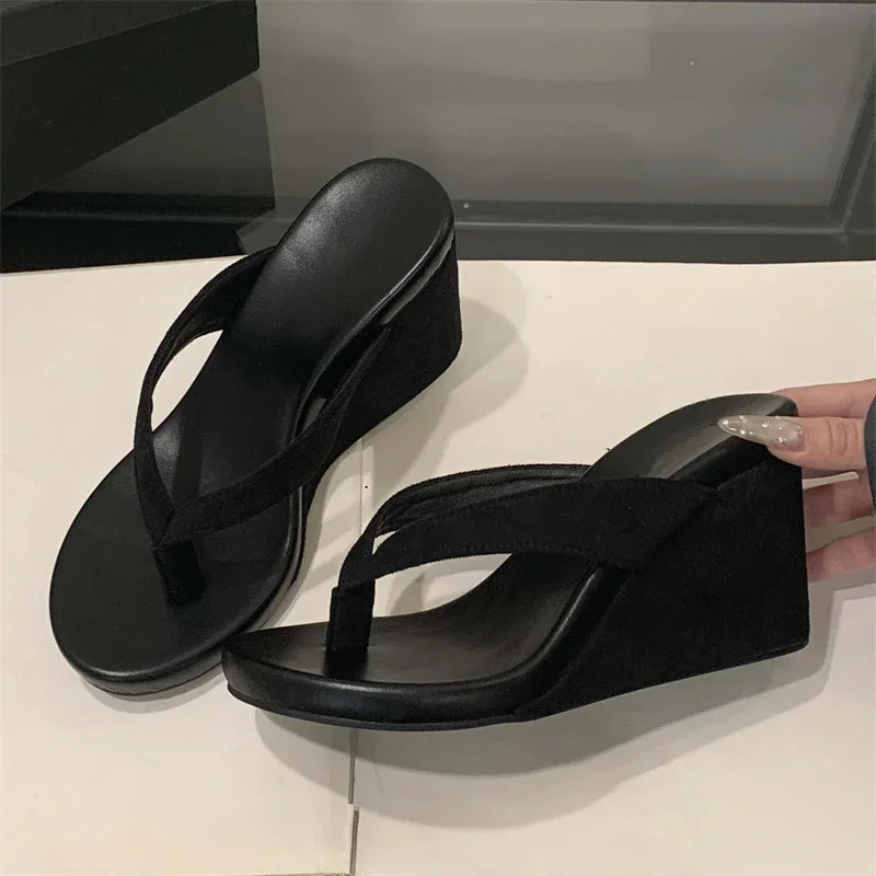 Platform Wedge Flip Flops – Women's Thong Heeled Sandals