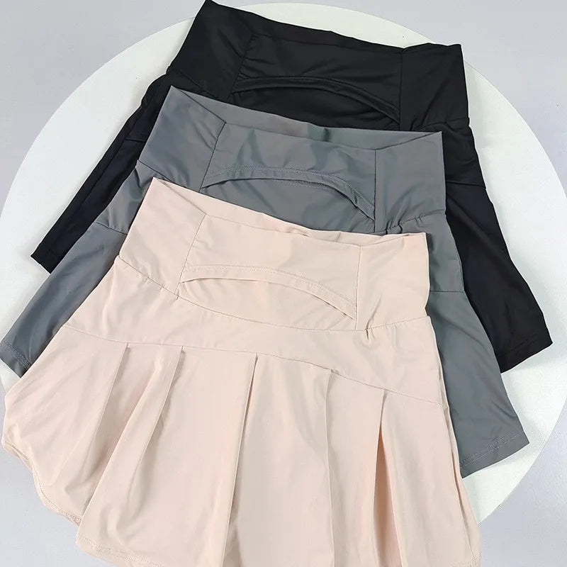 Women's Ice Silk Skort – Quick-Dry High-Waist Tennis Skirt