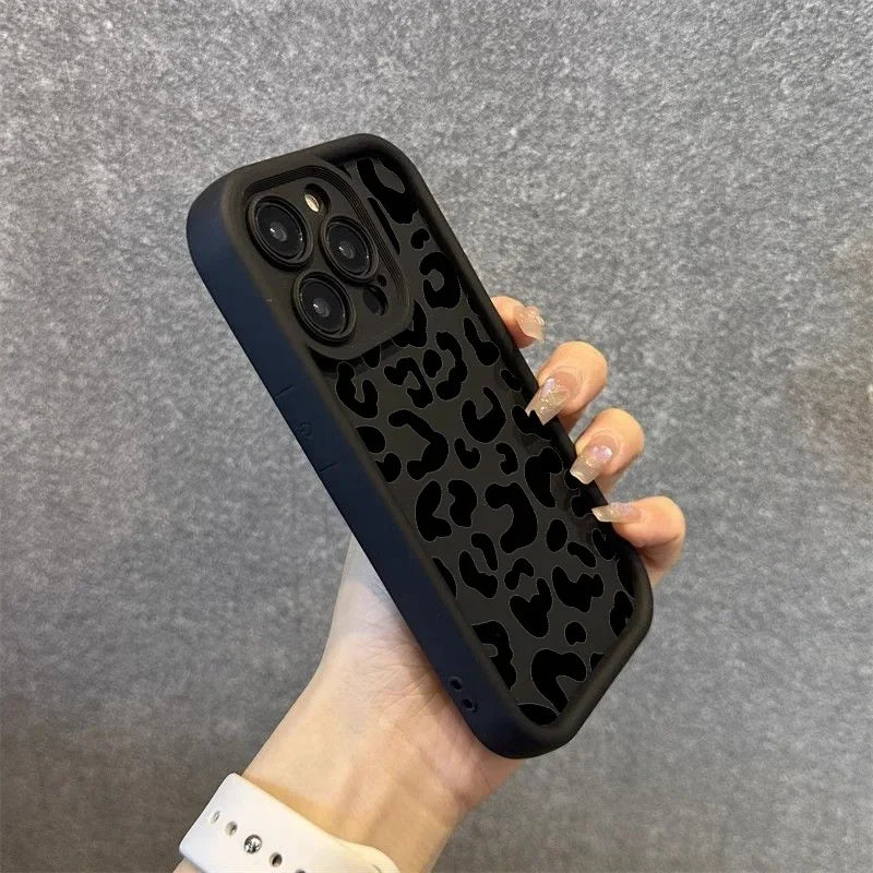 Black Leopard Print Pattern Silicone Phone Case Iphone 17 11 12 13 14 15 16 Pro Max 16e X Xs Xr 7 8