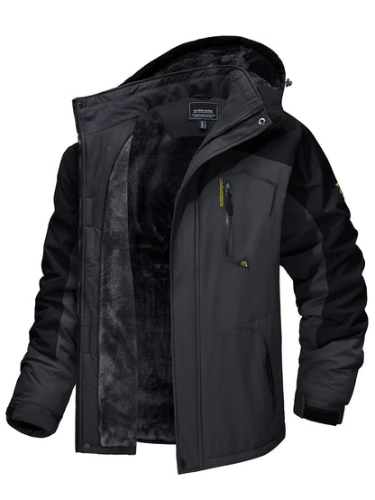 Men's Fleece-Lined Mountain Jacket – Removable Hood Hiking Coat