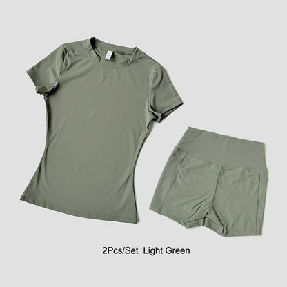 Women's Yoga Set – High-Waist Shorts & Sport Top Fitness Suit