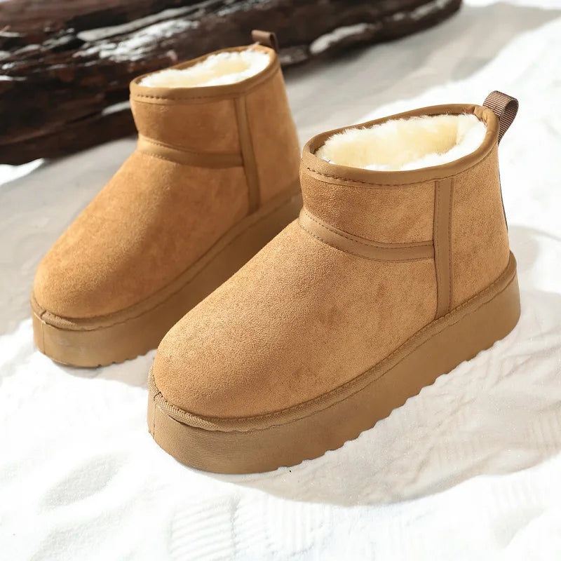 Women's Sheepskin Wool Snow Boots Warm Fur-Lined Platform Ankle Boots