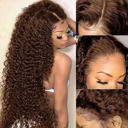 13x6 HD Lace Front Wig Deep Wave Chocolate Brown Human Hair