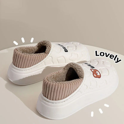 Waterproof Cotton Slippers Women Men Winter Outdoor Indoor Home Plush Warm Thick Sole Anti Slip