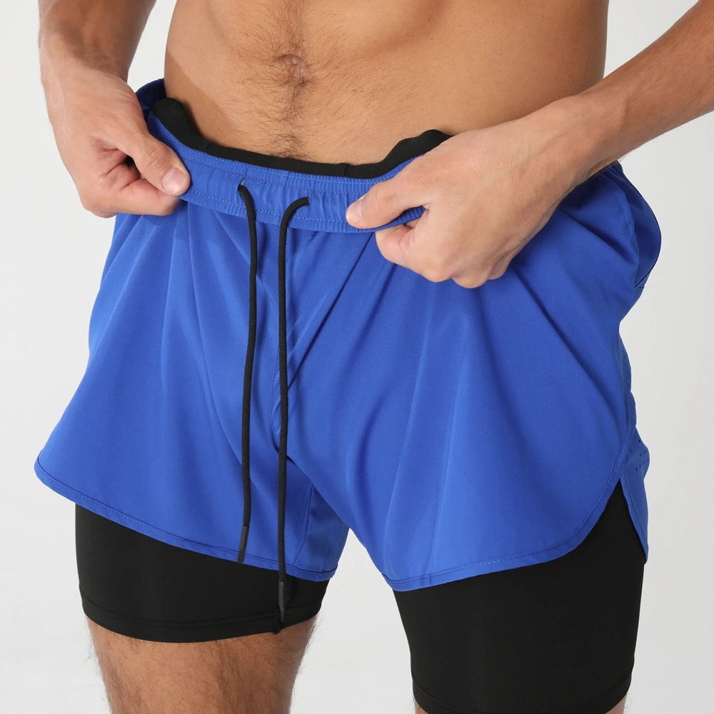 Men's 2-in-1 Running Shorts – Quick Dry Gym Workout Training Shorts with Zip Pocket