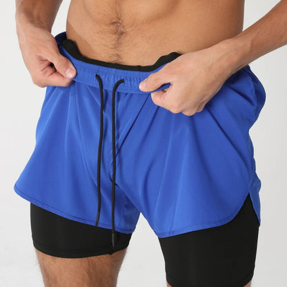 Men's 2-in-1 Running Shorts – Quick Dry Gym Workout Training Shorts with Zip Pocket