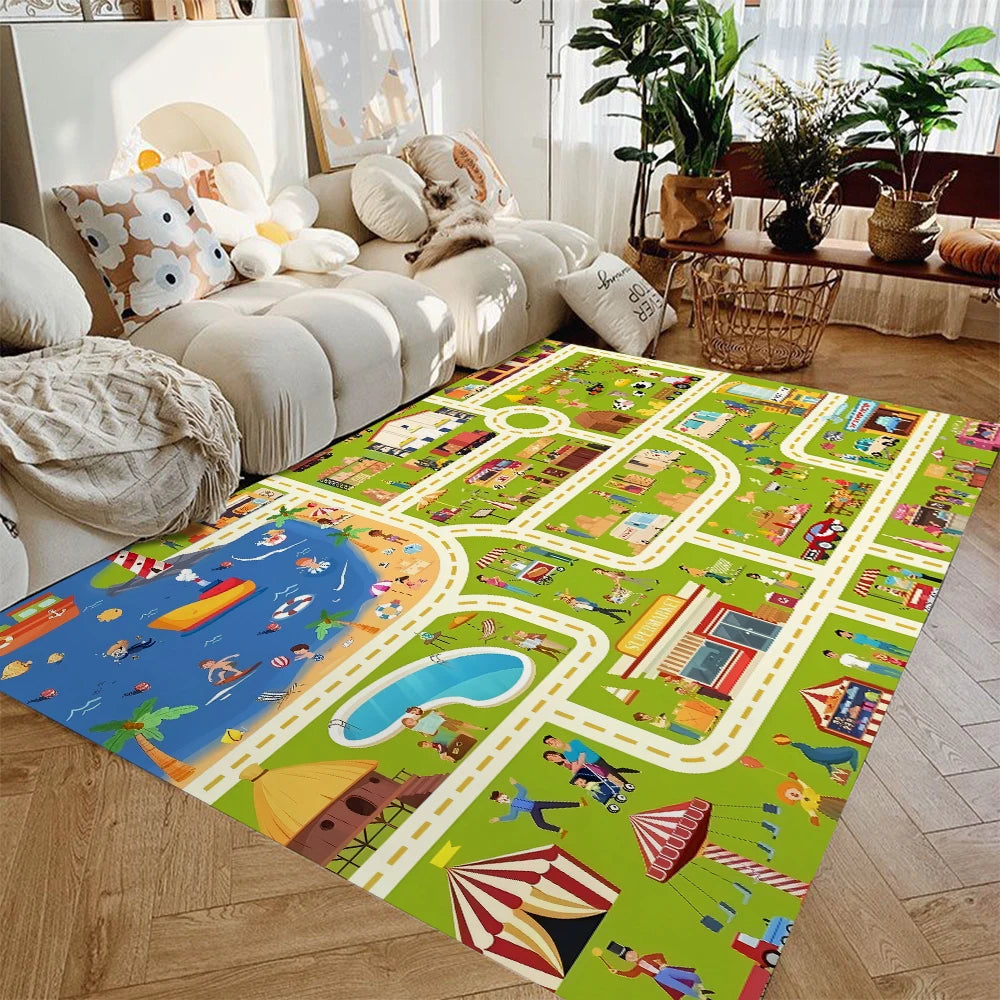 Kids Car Play Mat – City Road Map Rug for Boys & Girls
