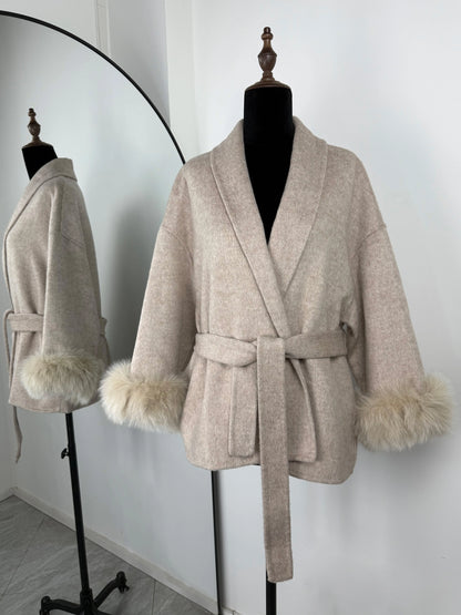 Women's Fox Fur Woolen Short Coat – Double-Sided Wool