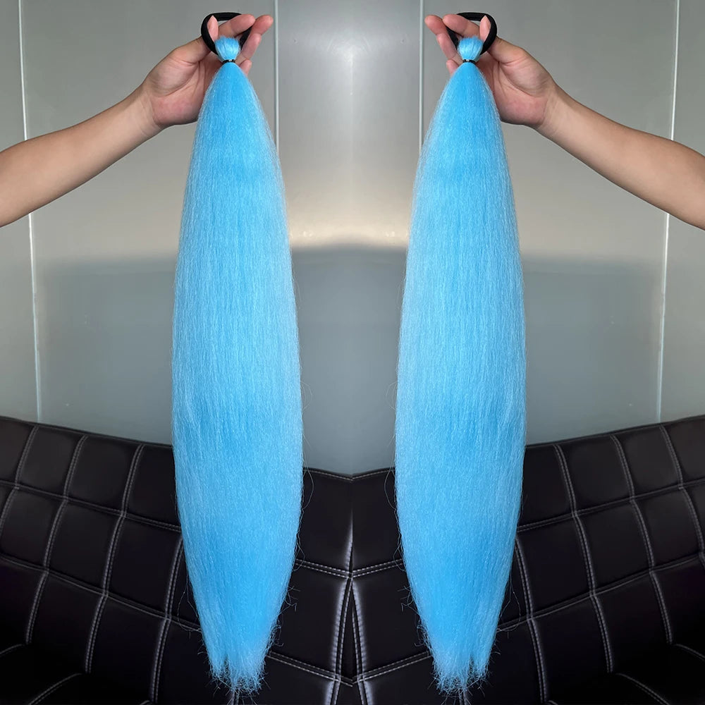 Synthetic Colorful Ponytail Extension 2pcs Long Straight Diy Braided Pony Tail Hairpiece Rubber Band