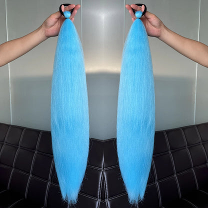 Synthetic Colorful Ponytail Extension 2pcs Long Straight Diy Braided Pony Tail Hairpiece Rubber Band