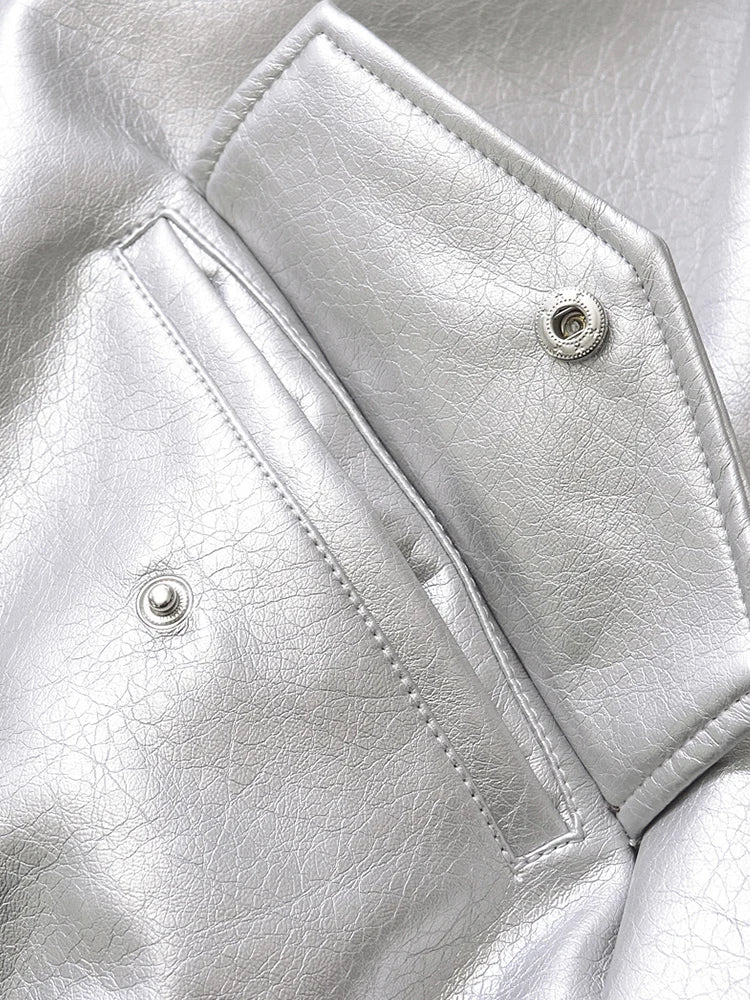 Women's Oversized Faux Leather Zip Jacket – Retro Streetwear Coat