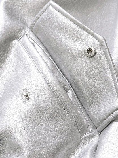 Women's Oversized Faux Leather Zip Jacket – Retro Streetwear Coat