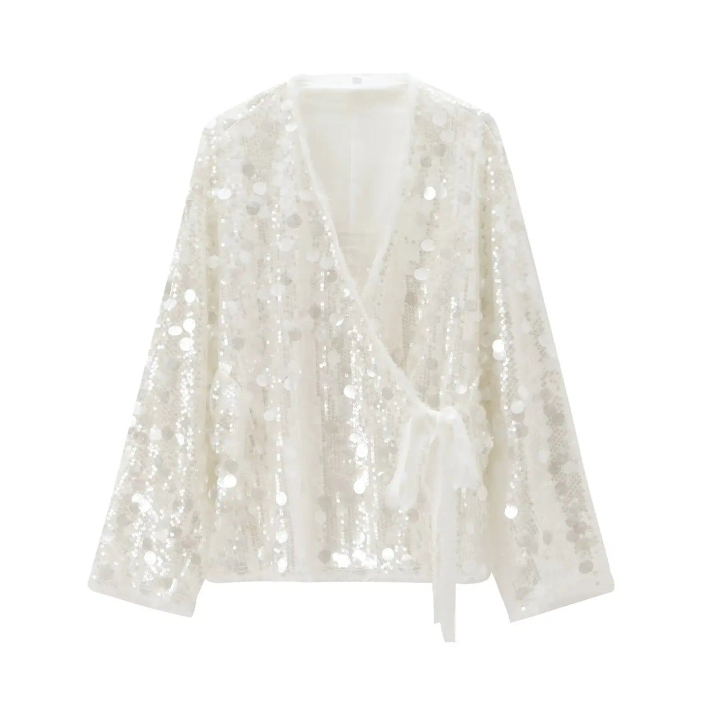 Women's Sequin Kimono Jacket – Long Sleeve Wrap Coat