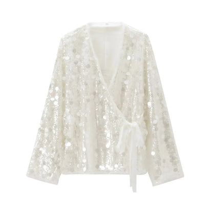 Women's Sequin Kimono Jacket – Long Sleeve Wrap Coat