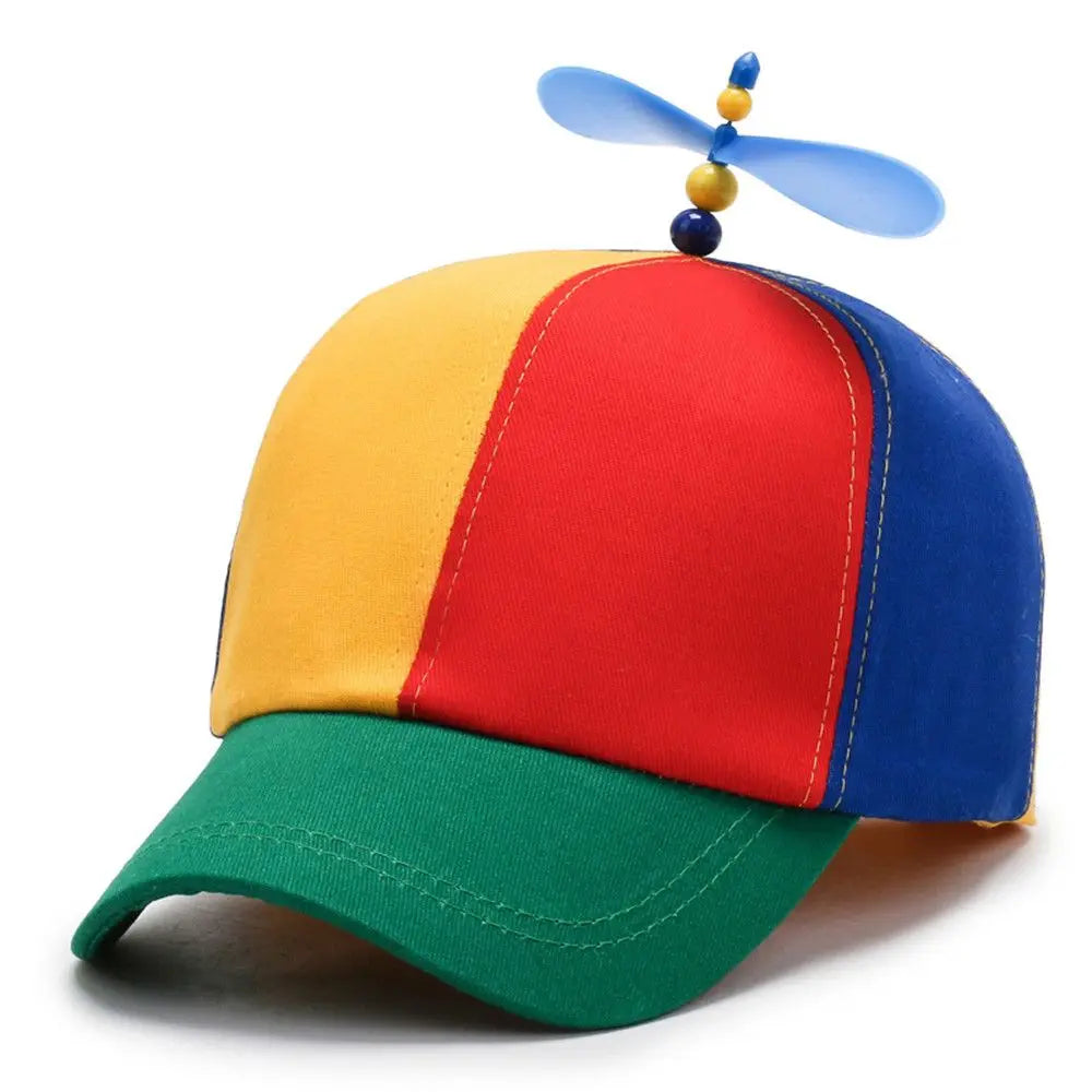 Propeller Baseball Cap – Funny Colorblock Snapback Hat with Helicopter Spinner