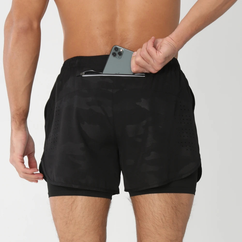 Men's 2-in-1 Running Shorts – Quick Dry Gym Workout Training Shorts with Zip Pocket