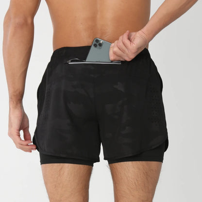Men's 2-in-1 Running Shorts – Quick Dry Gym Workout Training Shorts with Zip Pocket