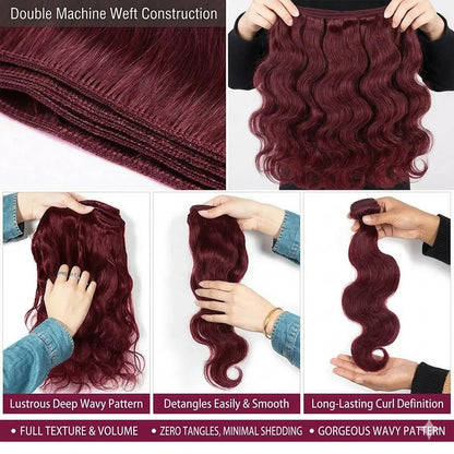 99j Burgundy Body Wave Bundles Human Hair Brazilian 16a Unprocessed 30 40 Inch Virgin Weave Raw