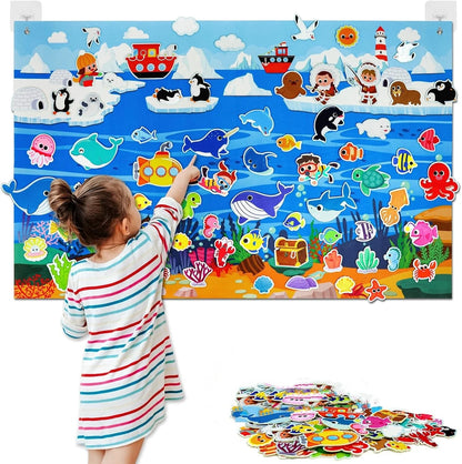 Montessori Felt Busy Board Story Set for Toddlers – Farm, Ocean, Zoo & Solar System