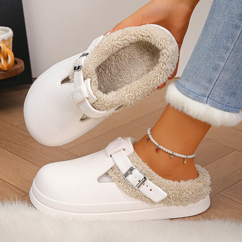 Winter Warm Fluffy Clogs Slippers Women Eva Waterproof Non Slip Home Slides Woman Lightweight Soft