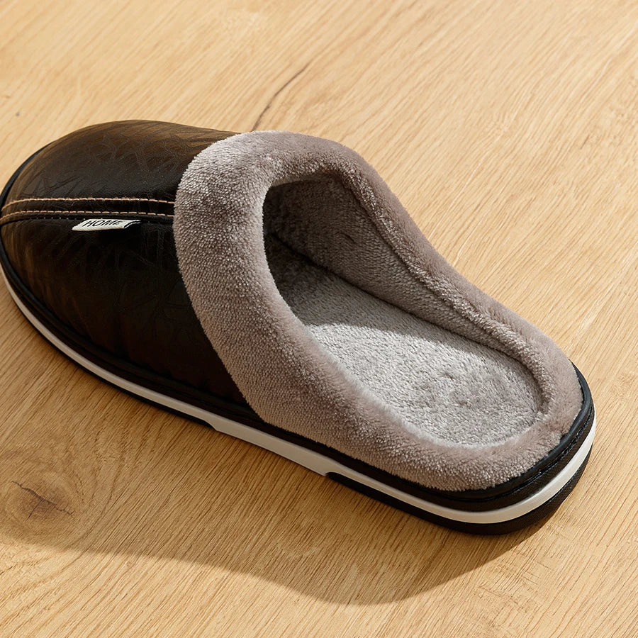 Men's Winter Slippers – Waterproof PU Leather Fur-Lined Big Sizes 40–51