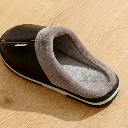 Men's Winter Slippers – Waterproof PU Leather Fur-Lined Big Sizes 40–51