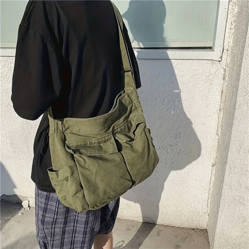 Canvas Crossbody Shoulder Bag – Large Capacity Retro Messenger Bag