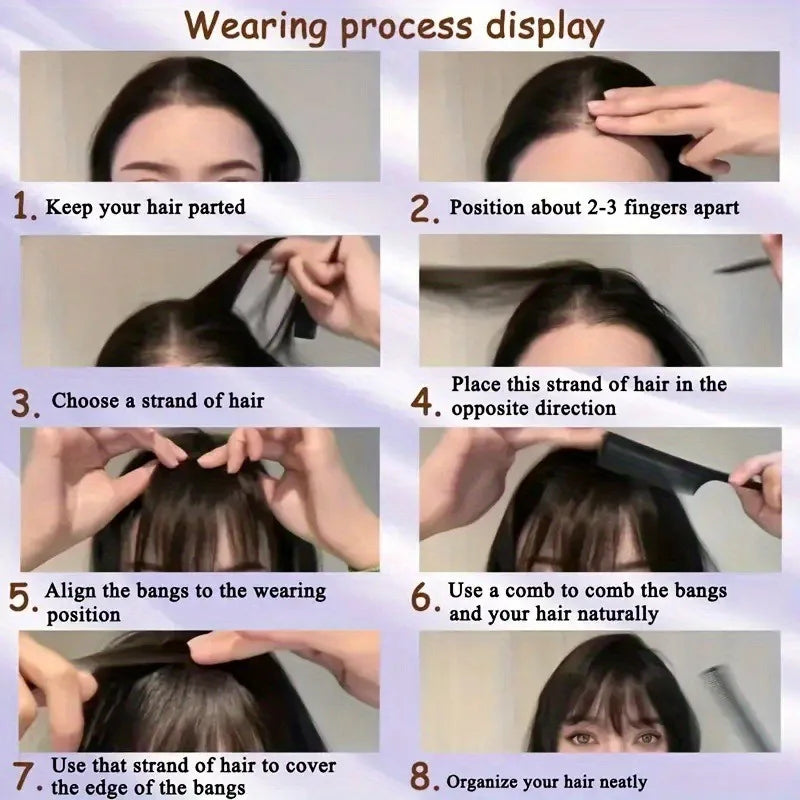 Synthetic Hair Clip-In Bangs Cut Wispy Fringe Sideburns Dark Brown Natural Look Women Daily Party
