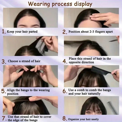 Synthetic Hair Clip-In Bangs Cut Wispy Fringe Sideburns Dark Brown Natural Look Women Daily Party