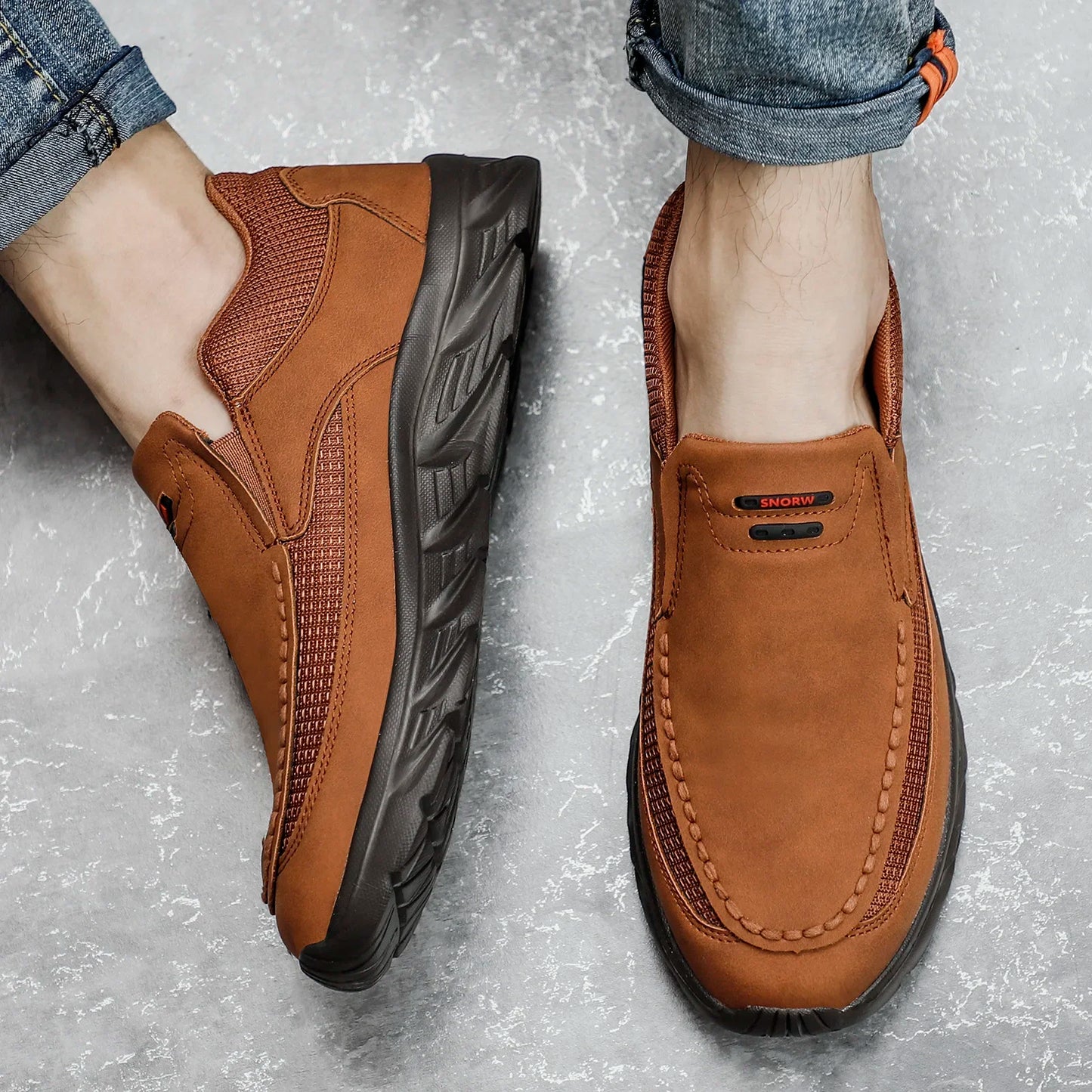 Men's Leather Slip-On Loafers – Breathable Casual Flat Shoes
