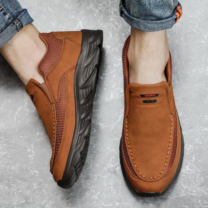 Men's Leather Slip-On Loafers – Breathable Casual Flat Shoes