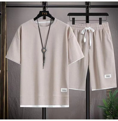 Men's Waffle Texture T-Shirt & Shorts Set