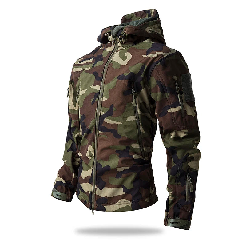 Men's Tactical Soft Shell Jacket – Waterproof Fleece Hooded Coat