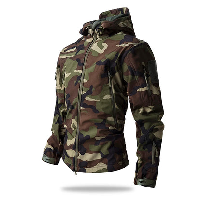 Men's Tactical Soft Shell Jacket – Waterproof Fleece Hooded Coat