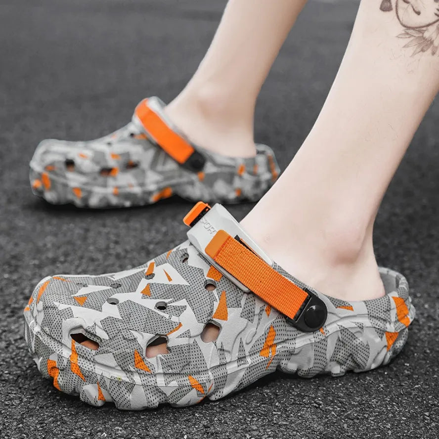 Men's Camouflage Clogs – Big Size Garden Sandals with Adjustable Strap