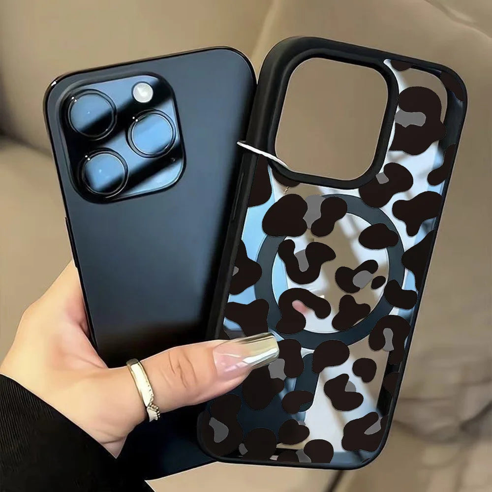 Leopard Print Phone Case Iphone 17 Pro 16 15 13 12 11 14 Max Matte Magsafe Magnetic Wireless Charge