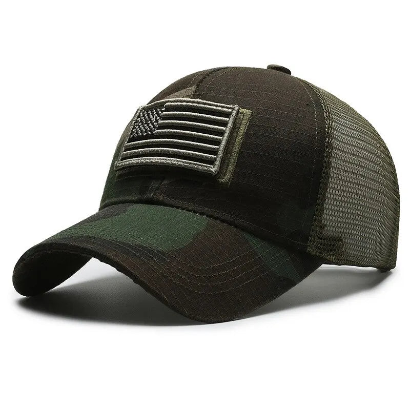 American Flag Embroidered Mesh Trucker Cap – Tactical Baseball Hat for Men