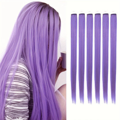 Clip Hair Extensions 6pcs Pack Colored Party Highlights 22 Inches Multi-Colors Straight Hair