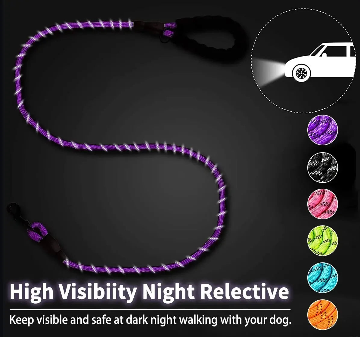 Reflective Dog Leash with Padded Handle – Heavy Duty Rope
