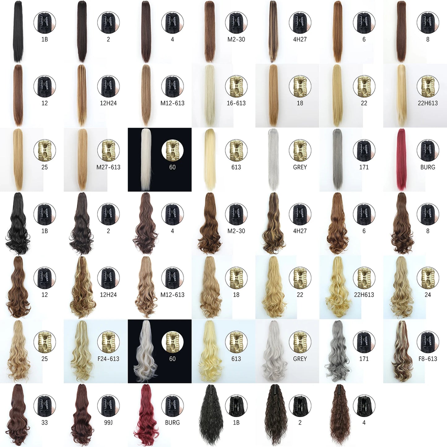 Synthetic Long Straight Claw Clip Ponytail Hair Extensions 24inch Heat Resistant Pony Tail Piece